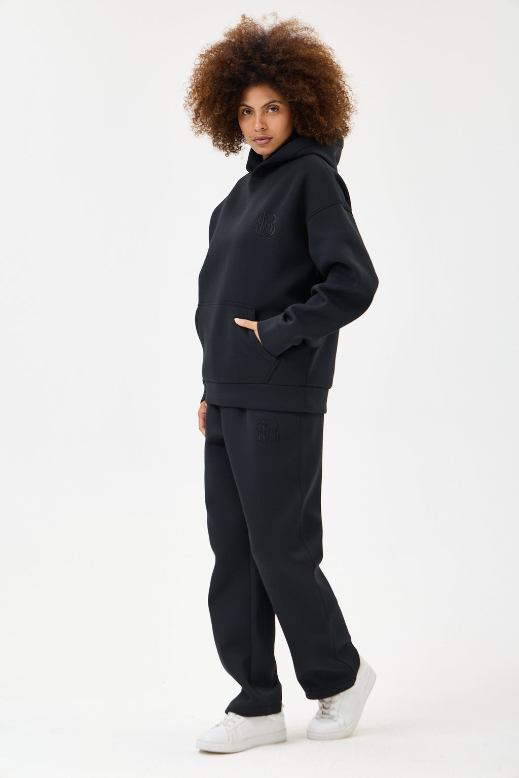 Siyah Panda Kumaş Kadın Sweatshirt Takım
