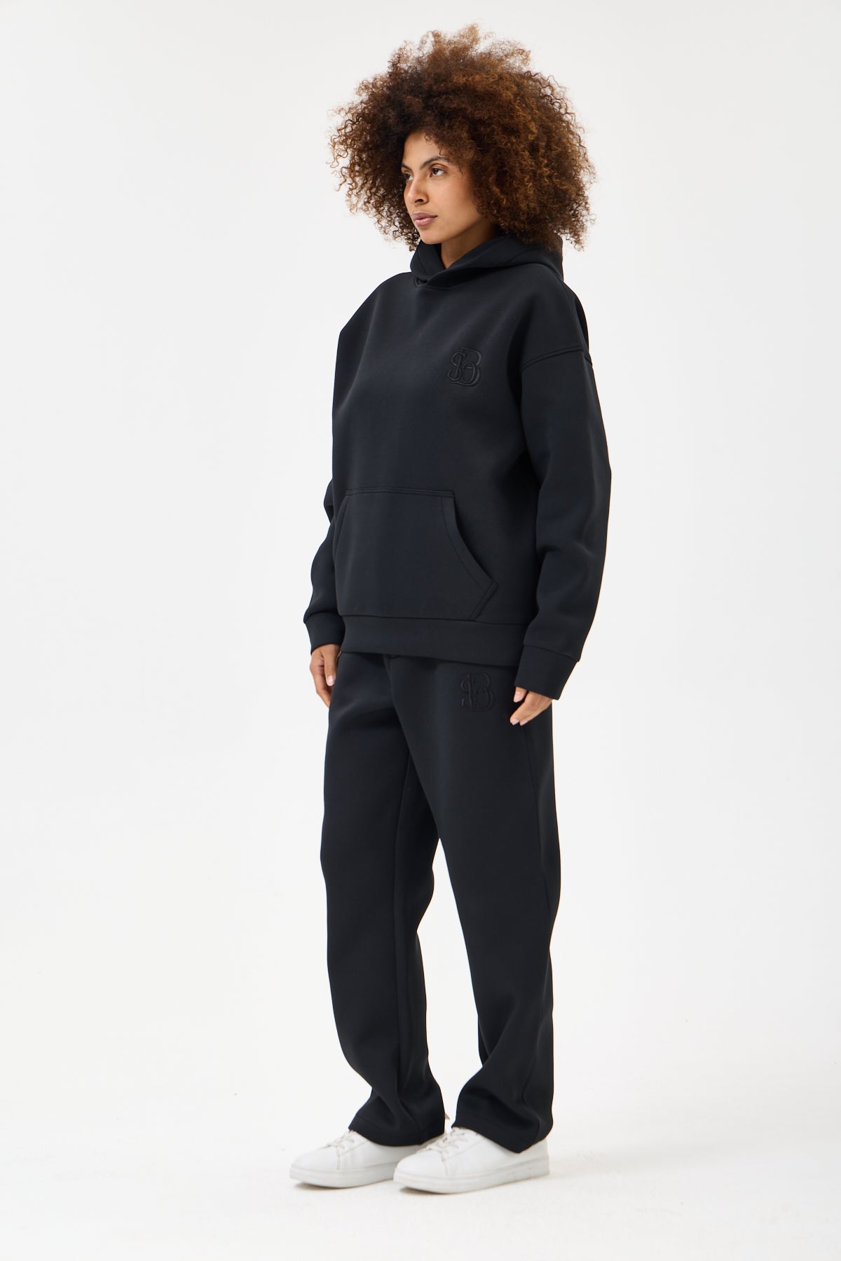 Siyah Panda Kumaş Kadın Sweatshirt Takım